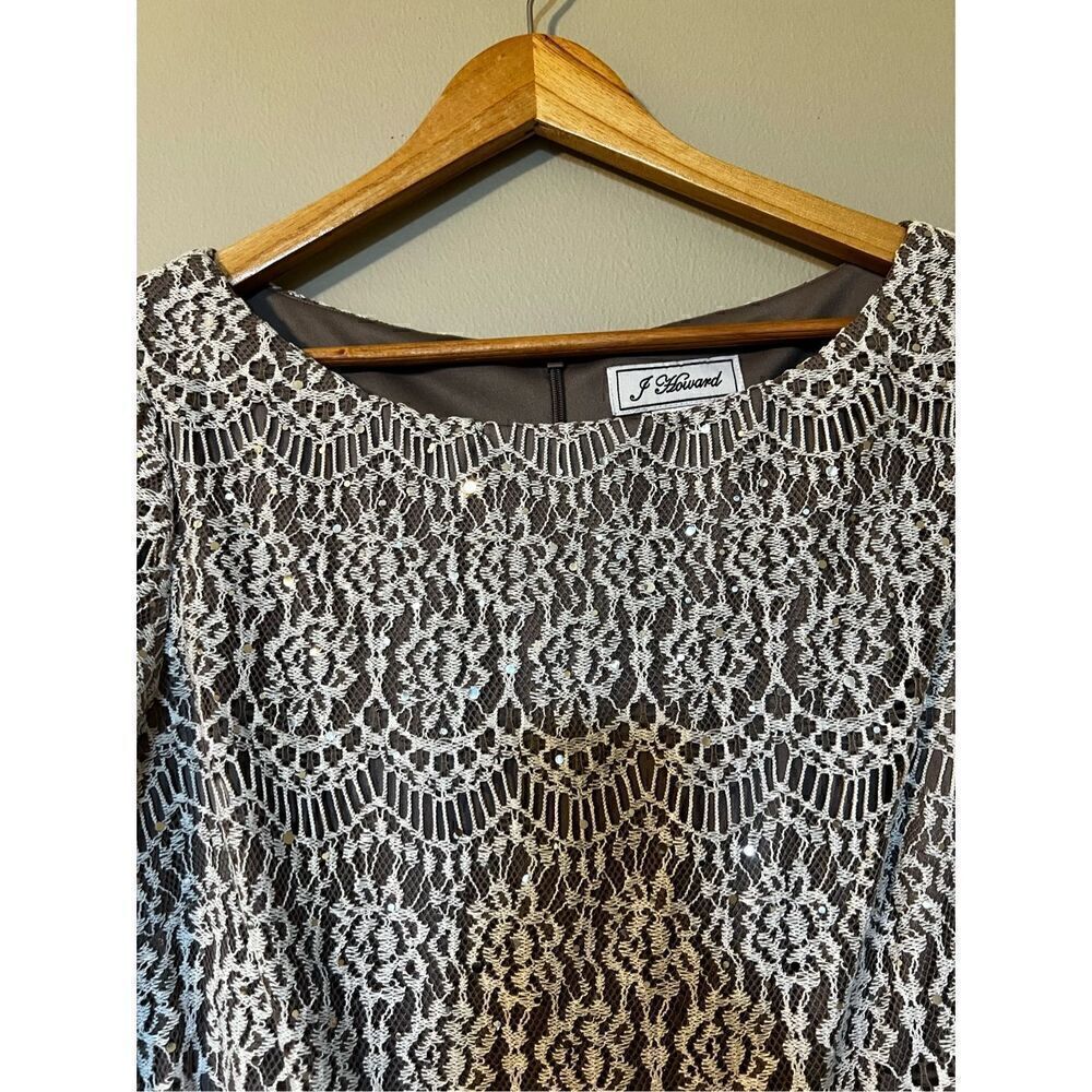 J Howard Missy Women’s Size 16 Lace Overlay Shift Dress Beige 3/4 Sleeve NWT - Picture 7 of 12